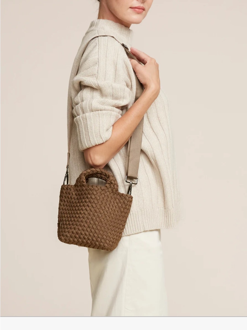 St. Barthes Petit Tote Woven Two-Tone Beige & Black Tote Bag - Picture 5 of 7